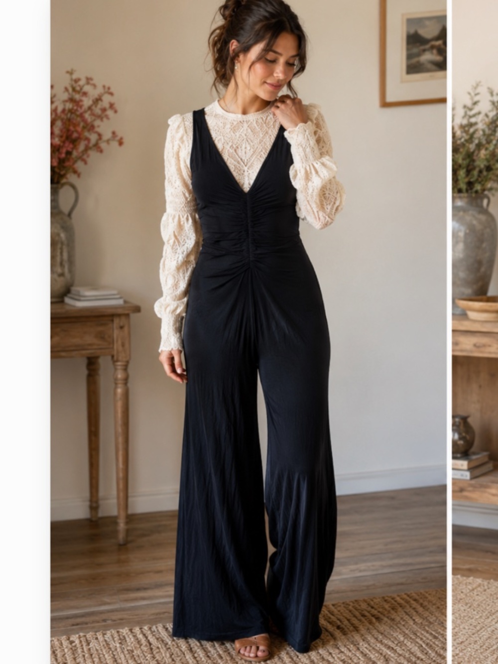 Black Wide-Leg Jumpsuit Romper - S